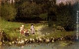 Emile Claus Canvas Paintings - Picking Blossoms